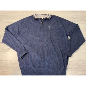 Peter Millar Merino Wool Silk 1/4 Zip Sweater Mock Neck Pullover Sz L Blue